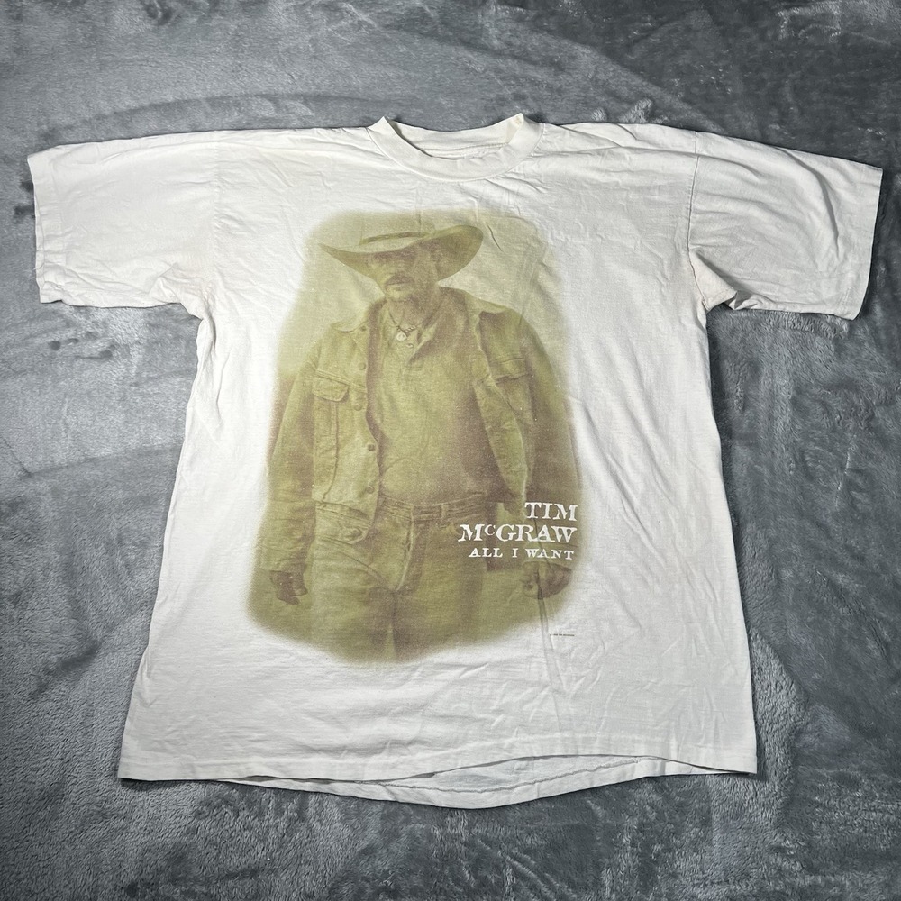 Tim McGraw Shirt Size XL White Tee Short Sleeve Made In USA Single Stitch VTG